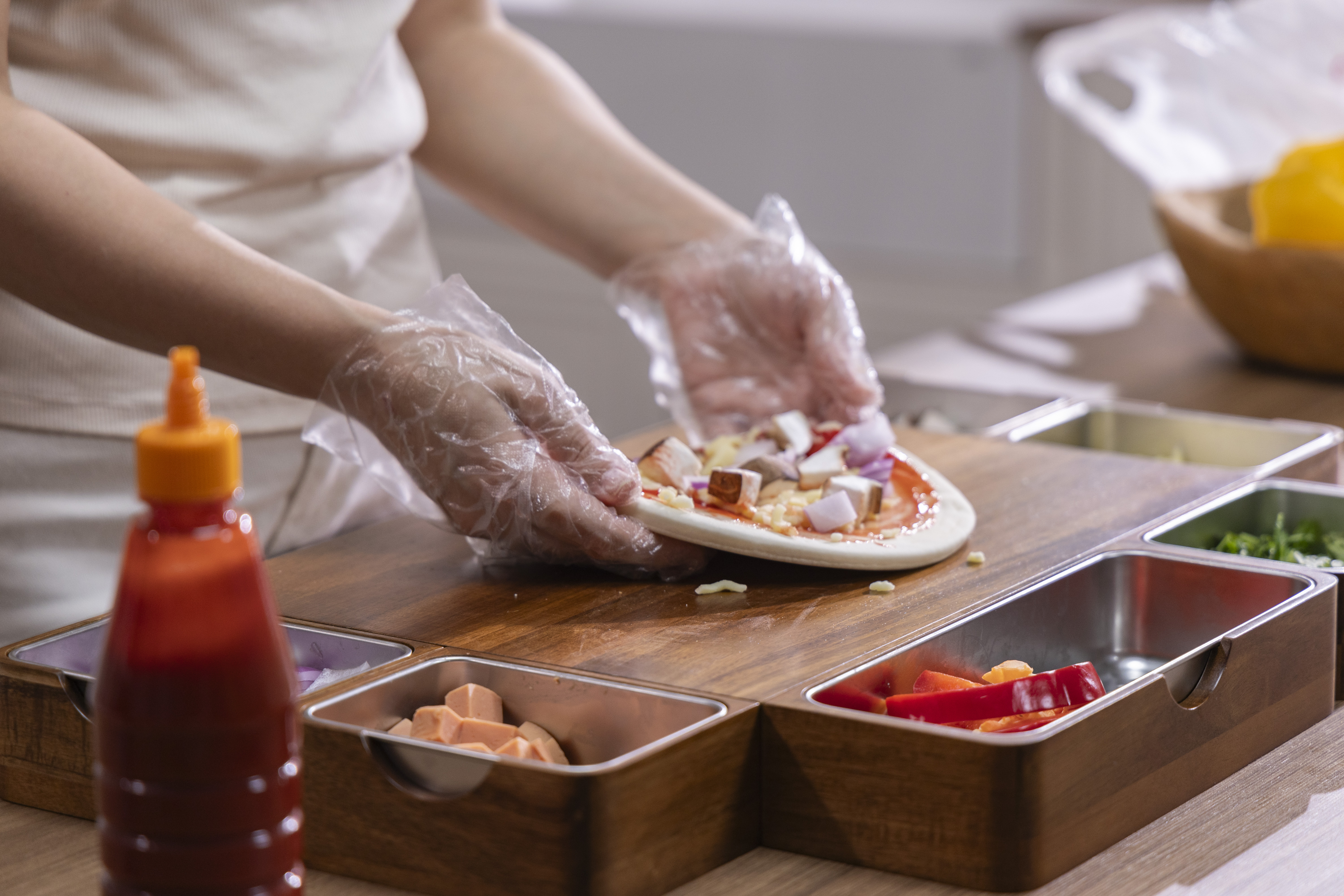 Ingredients arranged in PrepTop modules for quick prep